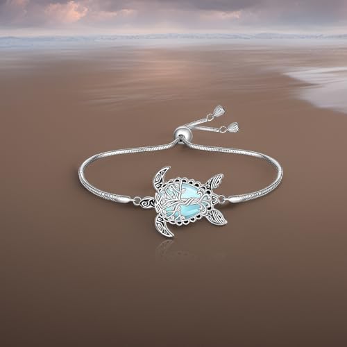 Fenthring Sea Turtle Bracelet for Women Moonstone Tree of Life Bracelet Sterling Silver Turtle Bracelets Ocean Beach Hawaiian Turtles Gifts 5