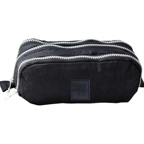 Estojo Escolar Organizador Universitário Grande Triplo 03 Zíper Nylon Resistente Masculino Feminino Volta As Aulas (Preto)