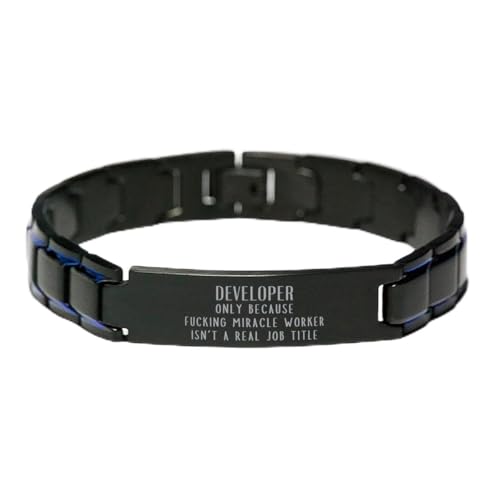Christmas Developer Adjustable Metal Bracelet Developer Only Because Fucking Miracle Worker Isn't a Real Job Title, Sarcastic Developer Birthday Engraved Gifts for Colleague