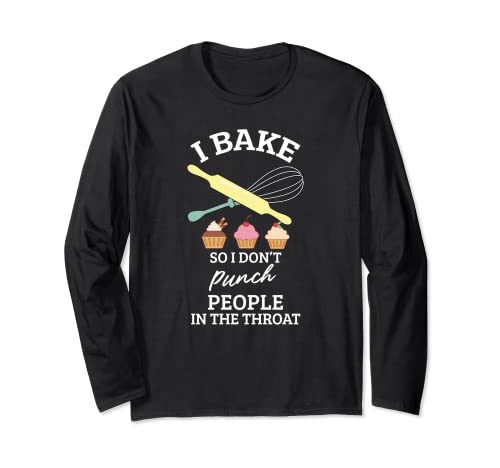 Questo divertente design dice che I bake so I don't punch people in the throat è un ottimo regalo per uomini, donne e ragazze che amano cuocere pane, panini o biscotti, pasticceria