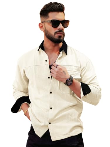 Image of Maniac Mens Solid Collared Neck Full Sleeve Cotton Shirt for Men