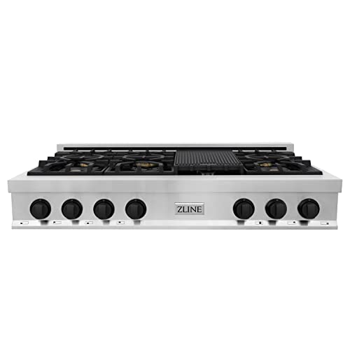 Zline Kitchen And Bath RTZ-48-MB Zline Autograph Edition 48 Inch Porcelain Rangetop With 7 Gas Burners In Stainless Steel And Matte Black Accents thumb #1