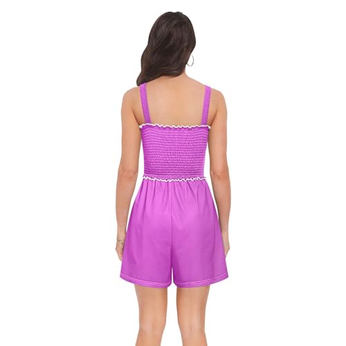 Barboteuse d'été chic violette au design col carré et texture exclusive