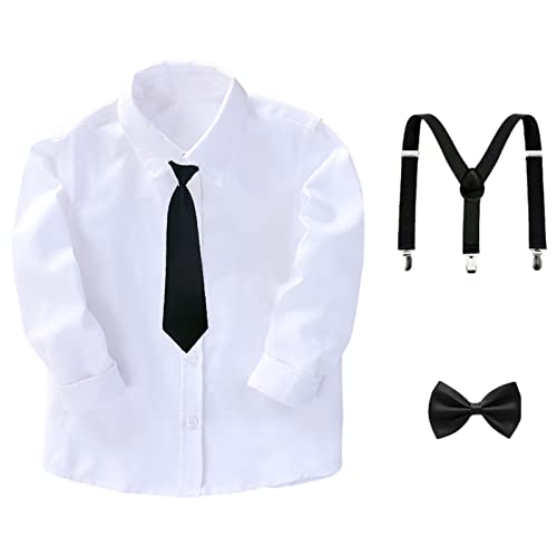 Image of amropi Boy Tuxedo Outfit 5-Piece Long Sleeve Bow-Tie Shirt and Suspender Pants Set for Age 1-13 Years