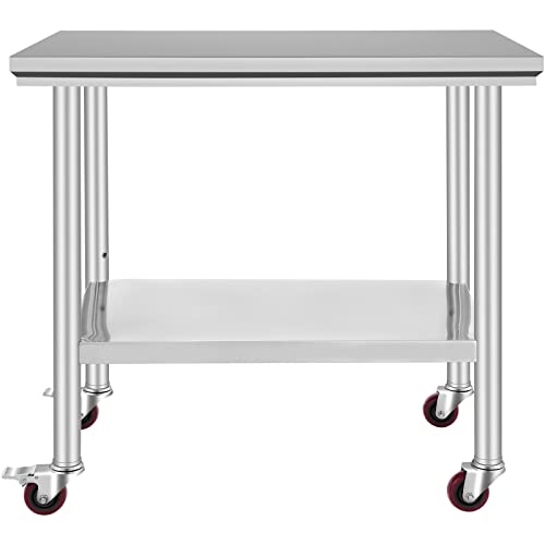 Vevor WITH CASTERS Mophorn Stainless Steel Work Table 36X24 Inch With 4 Wheels, Casters Heavy Duty Food Prep Worktable For Commercial Kitchen Restaurant thumb #9