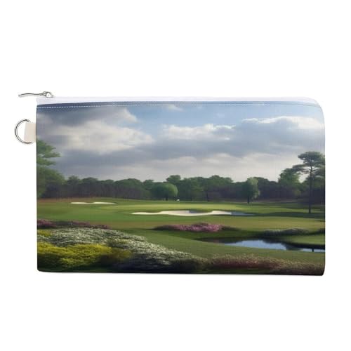 GPFVSJW Golf Course Canvas Wallet, Large Capacity Handbag Long Wallet Bi-Fold Wallet Change Purse Rfid Blocking Credit Card Holder Wallet for Women Men