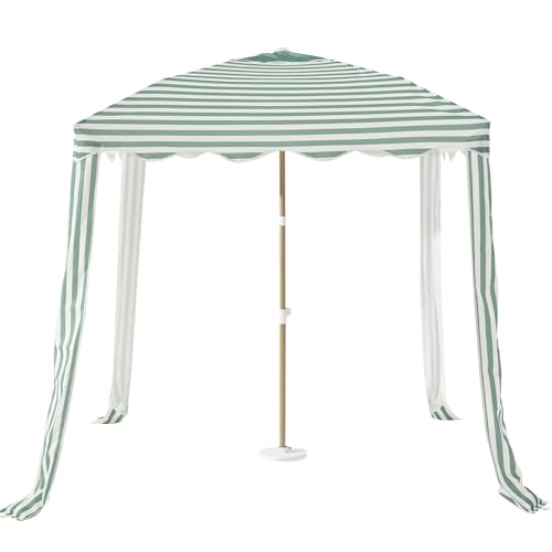 Striped Beach Cabana, 6.5FT × 6.5FT UPF 50+ Sun Shelter, Easy Setup & Portable with Vent, Wind-Resistant Design with Sand Pockets (Avocado)