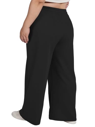 Moon Wood Women's Plus Size Sweatpants High Waisted Straight Wide Leg Casual Pants Baggy Lounge Pants with Pockets3