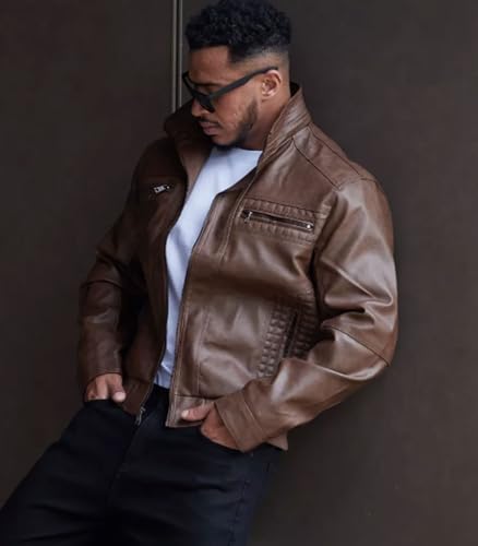 Image of FTIMILD Men's Leather Jacket Motorcycle Jacket Windproof PU Vintage Bomber Jacket with Removable Hood