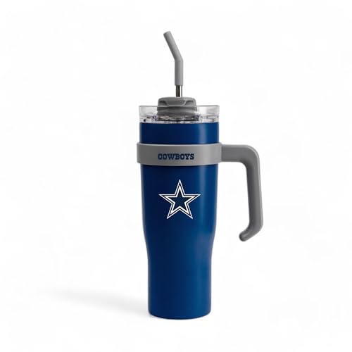 Image of The Memory Company Officially Licensed 46oz Team Color Slim Tumbler with Straw and Handle, Dallas Cowboys