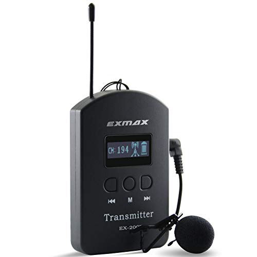 Sistema inalámbrico profesional EXMAX EX-200N para guías turísticos, transmisor manos libres UHF con 200 canales dedicados y función de silenciamiento de altavoz para capacitación, enseñanza, iglesia y reuniones de personal miniatura 1