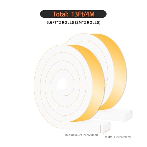Image of Foam Weather Stripping Tape,High Density CR,1 in x 3 /4 in x 13 Ft | Weather Stripping Door Seal Strip for Insulating Door Frame, Window, Air Conditioner,Self Adhesive Sealing Weatherstrip,White