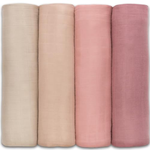 Image of Comfy Cubs Muslin Swaddle Blankets Neutral Receiving Blanket Swaddling, Wrap for Boys and Girls, Baby Essentials, Registry & Gift (Cream, Blush, Bold Blush, Mauve)