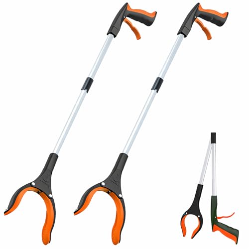 Image of Grabber Reacher Tool - 32 inch Extra Long Foldable Gripper and Reaching Tool - Heavy Duty Pick Up Stick Grabbers for Seniors, Trash, Surgery Recovery Must Haves Gifts (Orange*2pc)