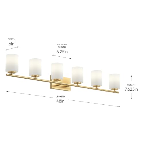 Image of Progress Lighting Replay 48 Inch 6-Light Vanity Light, Transitional, Brushed Gold with Etched Glass Shades, (7.875 inch H x 48 inch W x 6 inch D), P300385-191
