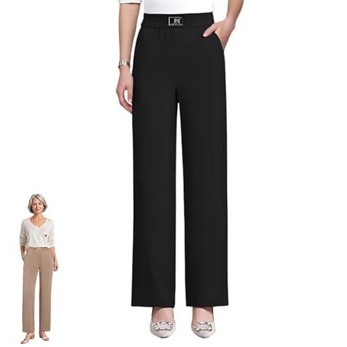 Kngdrt Linebalm Pants for Senior Women, Drape High Rise Pull-On Stretch Pants, Casual Wide Leg Pants with Pockets