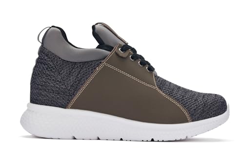 CALTO Men's Invisible Height Increasing Elevator Trainer Shoes - Grey Knitted Lace-up Lightweight Fashion Sneakers - 3.2 Inches Taller - H71923 - Size 9 D(M) US2