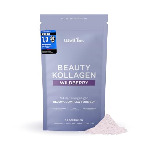 Wellbe Kollagen Pulver Wildberry - hochdosiert mit maximal bioaktivem Kollagen Hydrolysat, Biotin, Zink, Vitamin C & Hyaluron - Collagen Pulver - Kollagenpulver Peptide Made in Germany 1