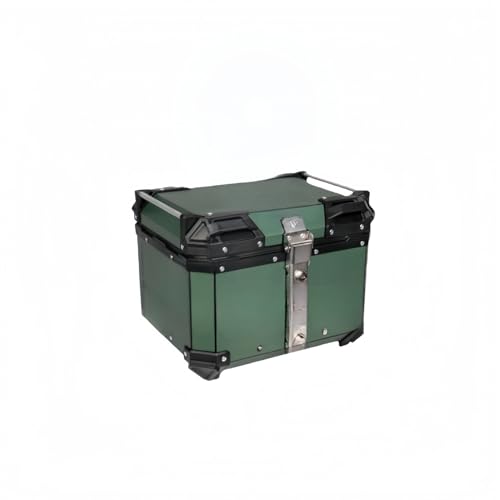 バイク用リアボックス 45L大容量 アルミニウム製 防水防塵 炭素鋼取付ベース付き タッチライト搭載 クッション内装 ヒンジ付き 開けすぎ防止設計 (グリーン)