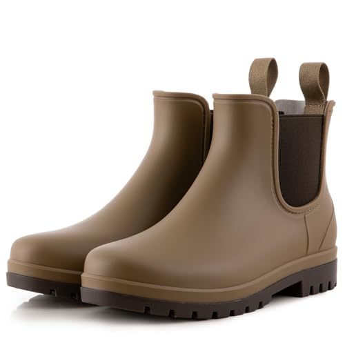 Planone Women's Wide Width Waterproof Chelsea Rain Boots
