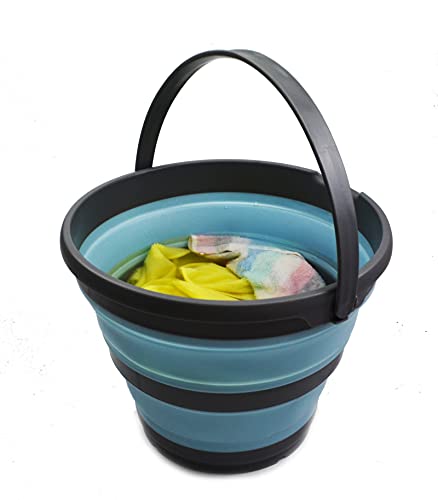 Image of SAMMART 10L (2.6 Gallon) Collapsible Plastic Bucket - Foldable Round Tub - Portable Fishing Water Pail - Space Saving Outdoor Waterpot, size 33cm dia (Grey /Sea Angel (Set of 2))