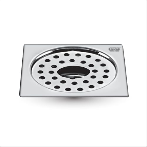 Image of SS Floor Drain with Pipe Hole for Bathroom Grating 304 Grade | Kitchen Sink Drain Cover Jali Washbasin Bathtub Laundry Balcony Waste Water Drainer (Square Gypsy 5 x 5 INCH)
