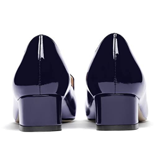 WAYDERNS Women's Patent Square Toe Slip On Mules Chunky Low Heel Pumps Shoes 1.5 Inch4