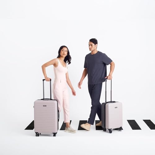 Image of THE ASSEMBLY Two Tone Hard-Sided Unbreakable Polycarbonate Carry-On Luggagebag With Spinner Wheels For Travel (20 & 28 Inches, 40 & 85L) Ivory Grey, Small, Large