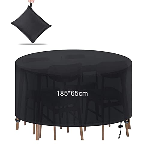 LCGOD Housse de protection pour table de jardin ronde, imperméable, coupe-vent, anti-UV, Oxford 600D, pour table circulaire 4-6 places, 185 x 65 cm