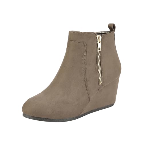 DREAM PAIRS Women's Suede Low Wedges Ankle Boots 6 Taupe/Suede