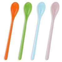 YUXIANLB Lange Löffel, lange Teelöffel zum Rühren, langer Griff, Rührlöffel für Getränke, 4 Stück, Barkeeper-Löffel, 19 cm, bunter Kunststoff, wiederverwendbar, zum Umrühren von Eis, Honig, Eisbecher,