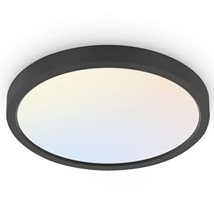 hykolity 18 Inch LED Round Flat Panel Light, Black, 32W, 3200lm, 3000K/4000K/5000K CCT Selectable, 120°Beam Angle, Dimmable Edge-Lit Flush Mount Ceiling Light Fixture – ETL Listed