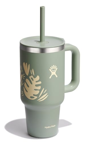 Image of Hydro Flask 32 Oz Travel Tumbler with Handle, Lid and Straw - Insulated Stainless Steel in 32 Oz Botanical Bliss Green