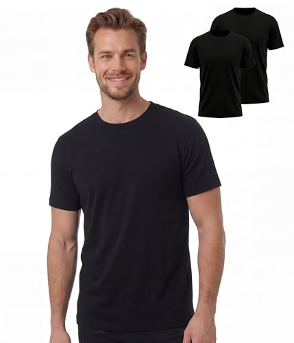 SUNCHIRI 100% Merino Wool T-Shirts for Men 2 Pack Lightweight Wool Base Layer Short Sleeve Crewneck Undershirt (Black L)