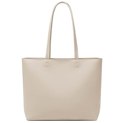 MEEGIRL Damen Henkeltaschen, Einfache Handtaschen PU Leder Tote Shopper Bag für Arbeit, Schule, Einkauf mit Reißverschluss und Innentasche (Khaki)
