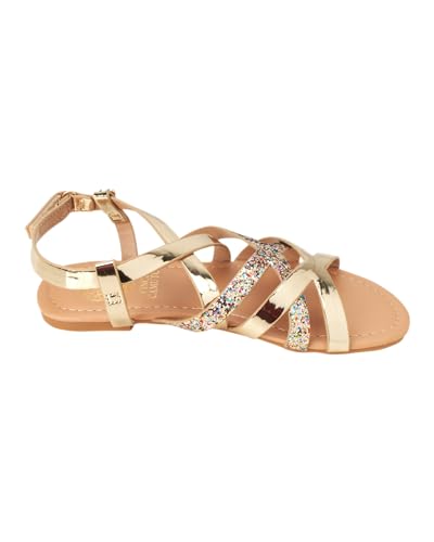 Image of Vince Camuto Girls' Sandals - Open Toe Summer Strappy Flat Dress Shoes with Glitters and Secure Hook and Look Closure