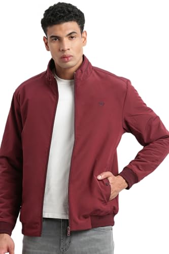 Image of SHOWOFFFF Men Solid Bomber Jacket | Mock Collar Full Sleeves Nylon Jacket for Mens | Slim Fit Regular Length Jacket for Men's