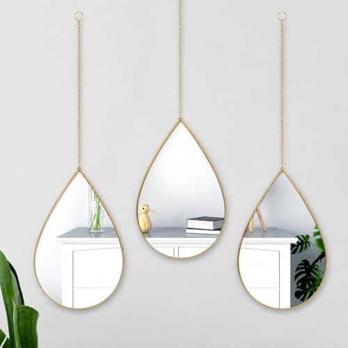 Amazon Brand - Solimo Set of 3 Teardrop Wall Mirrors, Modern Hang...