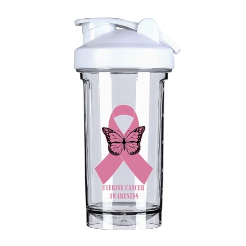Uterine Cancer Awareness 18 Ounce Shaker Bottle Drink Mixer Leak-proof Pre Workout Protein Shakes Meal Replacement Shakes Bottles 500ML/18 Oz White
