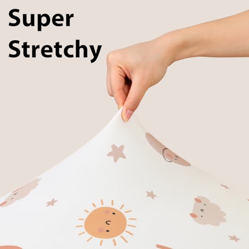 Baby Mini Crib Sheets Boy, Portable 38”x26” Pack and Play Sheets Fitted for Playard and Pack N Play Mattress, 3-Pack Soft Microfiber Orange Sun Rainbow