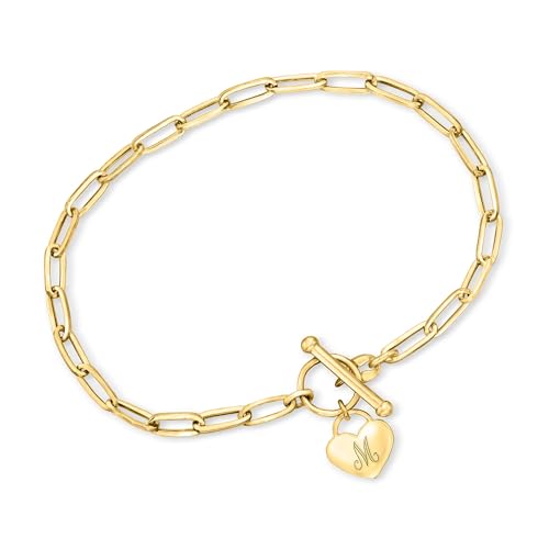 Ross-Simons Pure Collection Plain - Italian 14kt Yellow Gold Personalized Heart Charm Paper Clip Link Bracelet. 8 inches