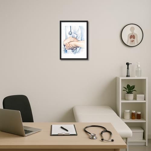 Image of ArtAction Healthcare Wall Frame Poster | Medical Art Decor for Clinic, Office & Hospital | A4 Size | Framed Doctor Patient Watercolor Art | Aesthetic Gifting for Medics & Nursing Staff