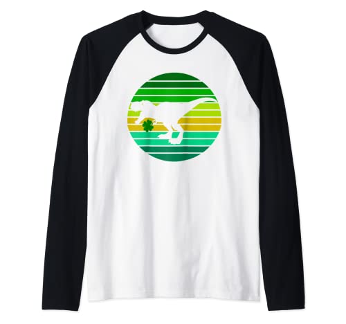 Dinosaurio saurio de la suerte del trébol del día de San Patricio T-Rex Camiseta Manga Raglan