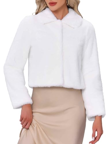 Allegra K Abrigo Elegante de Piel Sintética para Mujer con Botones a Presión para Bodas de Invierno Blanco S
