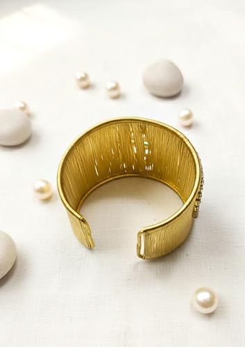 Image of Mansiyaorange CZ AD Stone Gold-Plated Fancy Floral Cuff Bangle Bracelet