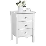  Yaheetech Table de Chevet Bois Blanc avec 3 Tiroirs Bout de Canapé 40 x 40 x 60 cm Table de Nuit pour Salon Chambre à Coucher