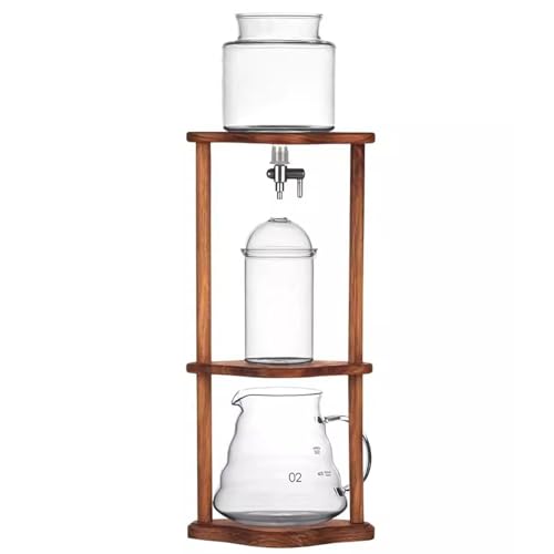 Genérico Cafetera de infusión fría, cafetera de Goteo con Base de Madera, cafetera de Velocidad Ajustable, cafetera de Vidrio, Regalo para Amantes del café, prepara de 6 a 8 Tazas de café (600 ml)