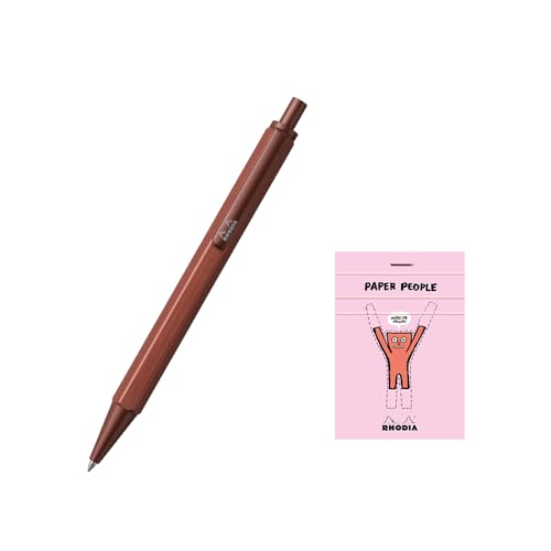 【Amazon.co.jp 限定】ロディア ボールペン スクリプト 0.7mm 六角形軸 アルミニウムボディ ヘアライン加工 低粘度油性インク マロンブラウン RHODIA No.11 ブロックロディア付き cf9346jjsetのサムネイル