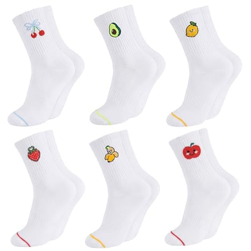 Briyat Herz Tennissocken Damen Mit Streifen Lustige Motive Für Sneaker | 35-38/39-42 Baumwoll Socken Damen,Sportsocken Damen,Crew Socks,atmungsaktiver Baumwolle,elastischer Rippbund,6 Paar