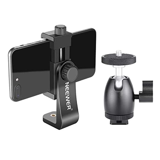 Neewer Cellphone Holder Clip Desktop Tripod Mount with Mini Ball Head Hot Shoe Adapter for 14-inch and 18-inch Ring Light and iPhone, Samsung, Huawei Smartphone Within 1.9-3.9 inches Width